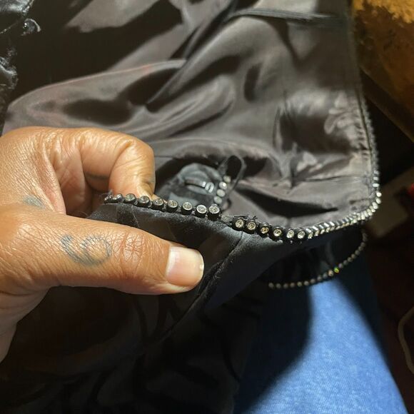 Vintage 80s AJ BARI Strapless Dress PEPLUM Velvet Flocked Taffeta Rhinestones S - Picture 9 of 10